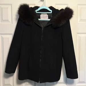 JG Hoook 100% Wool Lined Coat with Zipper Closure and faux fur trimmed hood